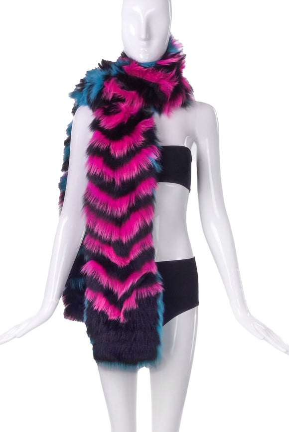 Ohne Titel Pink and Teal Chevron Print Fur Stole FW2015