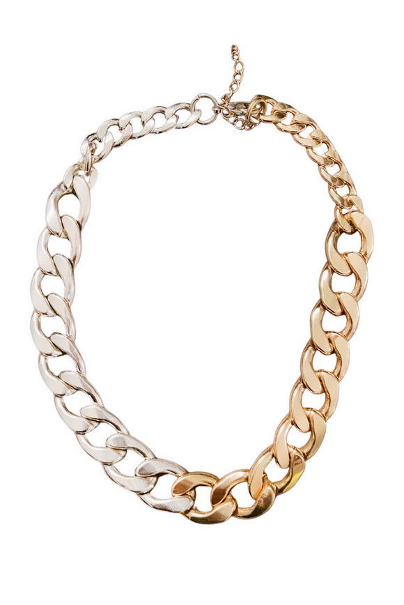 Vintage Gold Silver Two Tone Curb Chain Necklace