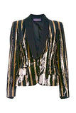 Emanuel Ungaro by Fausto Puglisi Black Gold Sequin Striped Tuxedo Blazer Jacket