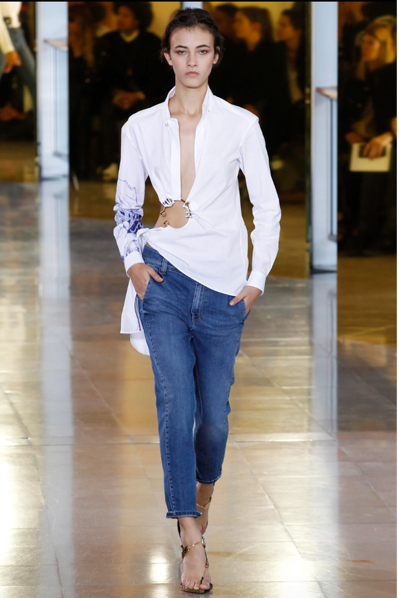 Anthony Vaccarello White Cut Out Ring Tie Blue Tattoo Runway Shirt Spring Summer 2016