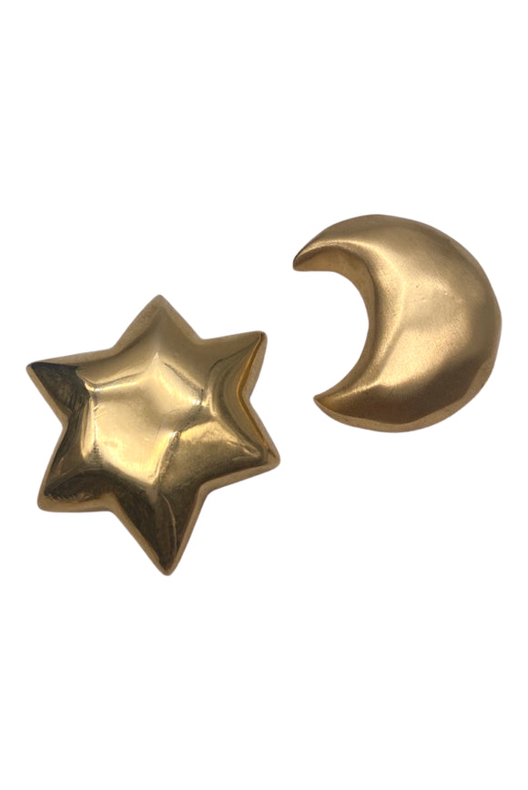 Valentino Gold Moon and Star Clip on Earrings