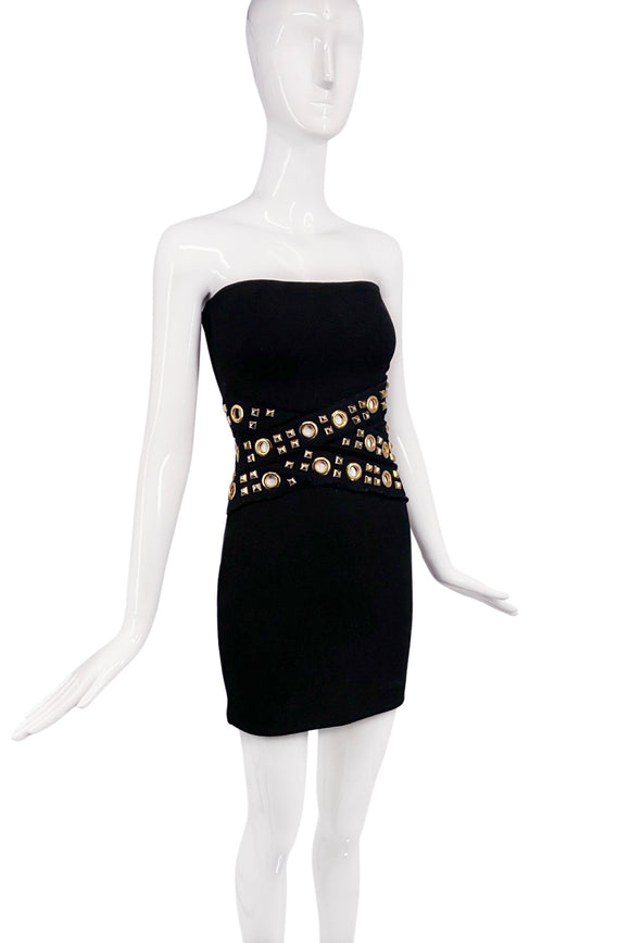 Alexandre Vauthier Black Studded Grommet Bustier Mini Dress