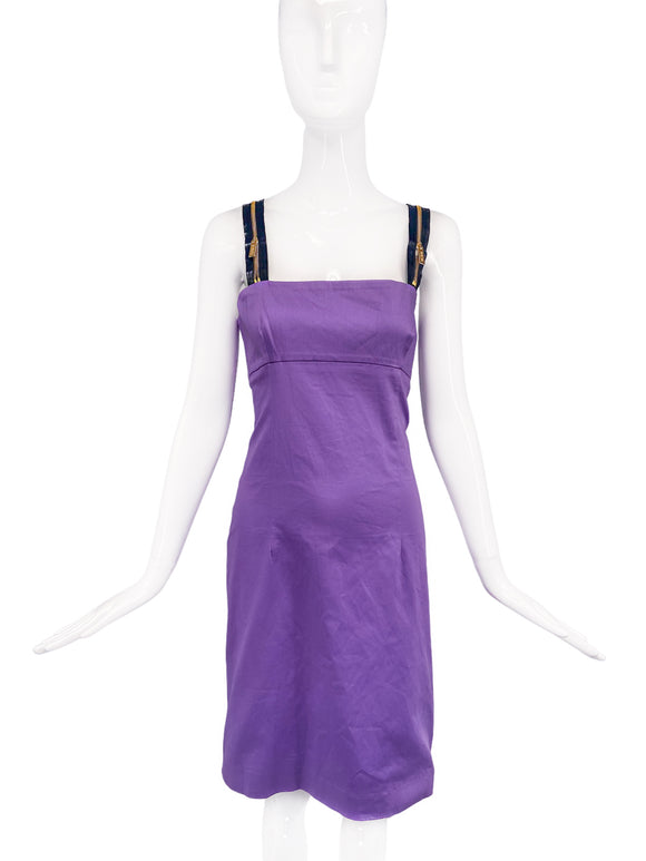 Versus Versace Purple Black Latex Zipper Strap Dress