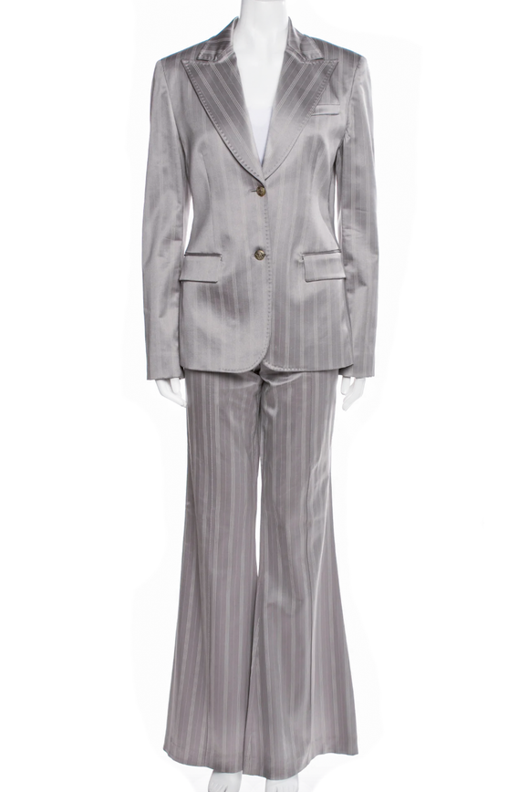 Versace Gray Pin Stripe Satin Flair Pants David Bowie Suit