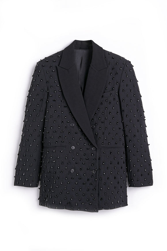 Vintage Black Beaded Tuxedo Suit Blazer Jacket