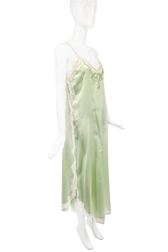 Vintage Mint Pale Green Lace Silky Slip Dress PaumLosAngeles Vintage Mint Pale Green Lace Silky Slip Dress PaumLosAngeles
