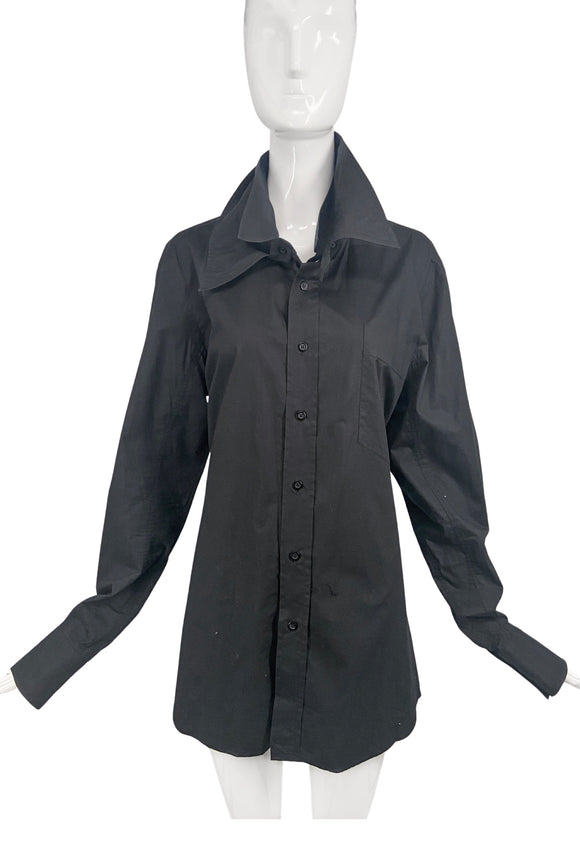 Xavier Delcour Black Oversized Double Collar Shirt