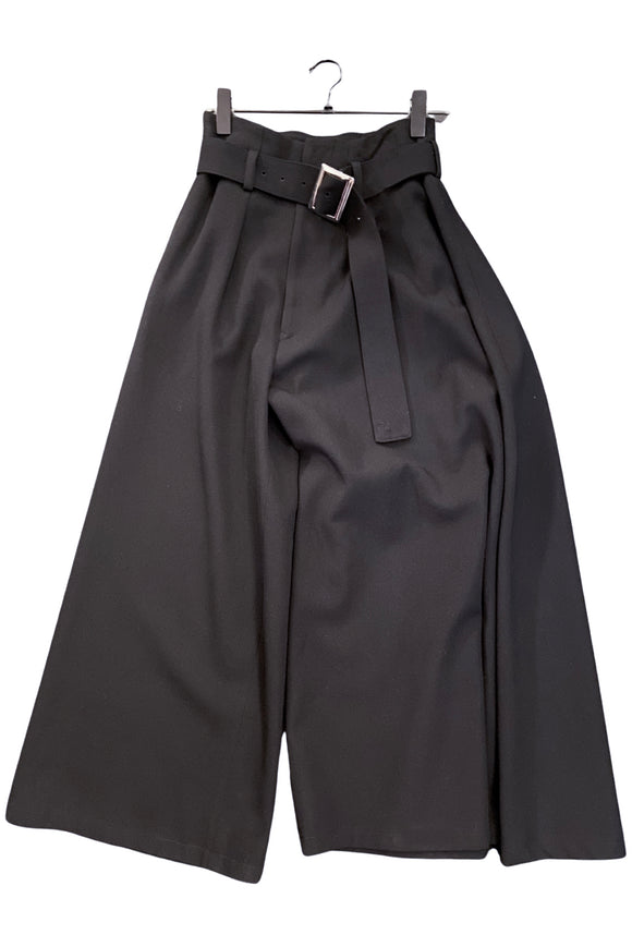 Yohji Yamamoto Black Oversized High Waisted Belt Buckle Asymmetric Wide Legged Marlene Pants