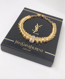 Saint Laurent YSL Gold Crystal Massive 1980's Snake Choker Necklace